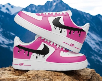 ピンクホワイトドリップのカスタムエアフォース1スニーカー、ハンドペイントのピンクホワイトドリップAF1シューズ、カスタムドリップAF1スニーカー、送料無料