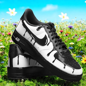Black White Drip Custom Air Force 1 Shoes, Custom Hand Painted Black White Drip  AF1, Hand Painted AF1 Sneaker, Free Shipping
