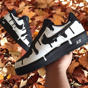 White Black Drip Custom Air Force 1 Shoes, Custom Hand Painted White Black Drip  AF1, Hand Painted AF1 Sneaker, Free Shipping