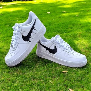 Black White Drip Custom Air Force 1 Shoes, Pesonalized Hand Painted Black White Drip AF1, Hand Painted AF1 Sneaker, Free Shipping