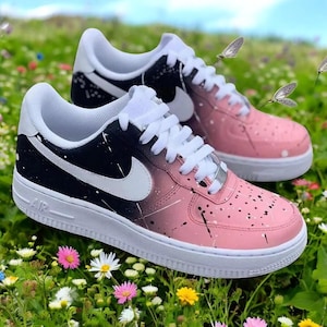 Custom Black and Pink Force 1 Shoes, Custom Hand Painted Black and Pink AF1, Black and Pink AF1 Shoes, Personalized AF1 Shoes, Free Shipping