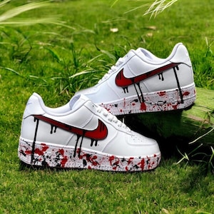 Custom Red Splatter Drip Air Force 1 Sneaker, Custom Hand Painted Red Splatter Drip AF1, Red Drip Shoes, Hand Painted Sneaker, Free Shipping