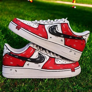 Red Cartoon Drip Custom Air Force 1 Shoes, Custom Hand Painted Red Cartoon Drip AF1, Red Drip Shoes, Hand Painted AF1 Shoes, Free Shipping