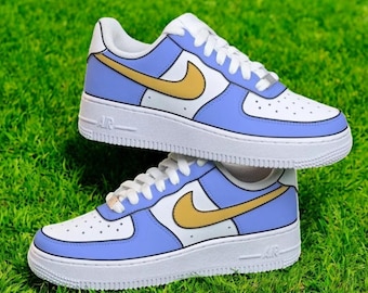 Blue Custom Air Force 1 Shoes, Custom Hand Painted Blue AF1, Pink AF1 Shoes, Hand Painted AF1 Sneaker, Free Shipping