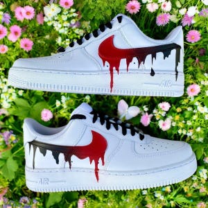 Schwarz Rot Tropfenfänger Benutzerdefinierte Air Force 1 Schuhe, Benutzerdefinierte handbemalte Schwarz Rot Tropfenfänger AF1, Schwarz Rot Tropfenfänger Schuhe, personalisierte AF1 Schuhe, kostenloser Versand