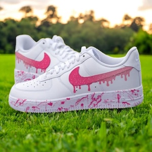 Pink Splatter Drip Benutzerdefinierte Air Force 1 Sneakers, benutzerdefinierte handbemalte Pink Splatter Drip AF1, handbemalter Sneaker, kostenloser Versand
