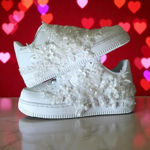 Custom Bridal Air Force 1 Luxury Embroidery Flower Sneakers, Pesonalized Wedding Bridal AF1 Shoes, Custom Wedding AF1 Sneaker, Free Shipping
