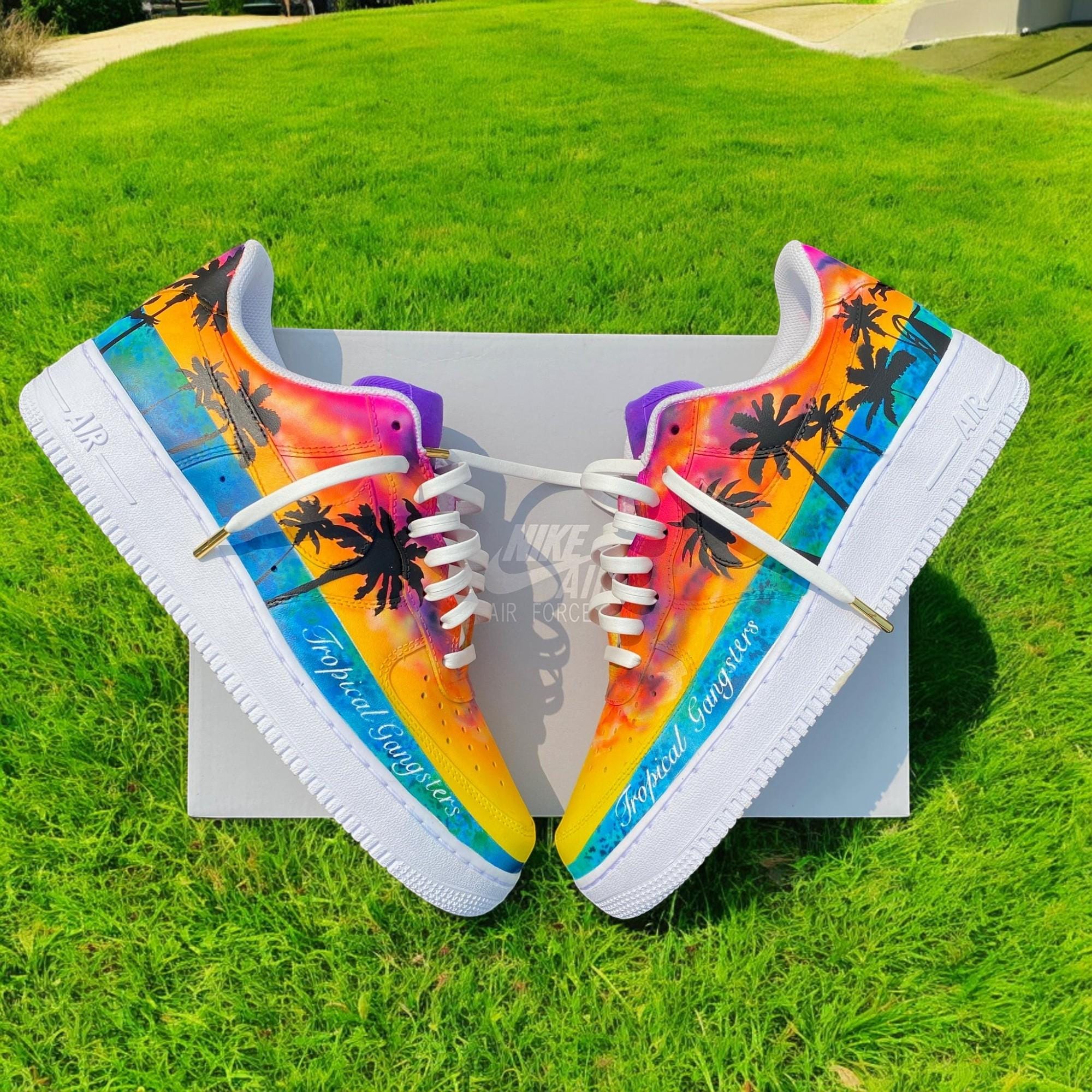 Custom Tropical Gangster Air Force Shoes, Custom Hand Painted