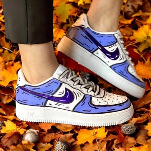 Blue Cartoon Custom Air Force 1 Shoes, Custom Hand Painted Blue Cartoon AF1, Blue Cartoon Shoes, Hand Painted AF1 Shoes, Free Shipping