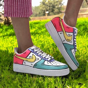 Hand Painted Colorful Cartoon Air Force 1 Shoes, Custom Hand Painted Colorful Cartoon AF1, Hand Painted AF1 Shoes, Free Shipping