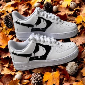 Pesonalized Black White Drip Air Force 1 Shoes, Custom Hand Painted White Black Drip  AF1, Hand Painted AF1 Sneaker, Free Shipping