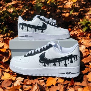 Black Drip Cartoon Custom Air Force 1 Shoes, Custom Hand Painted Black Drip Drip AF1, Black Drip Shoes, Personalized AF1 Shoes,Free Shipping