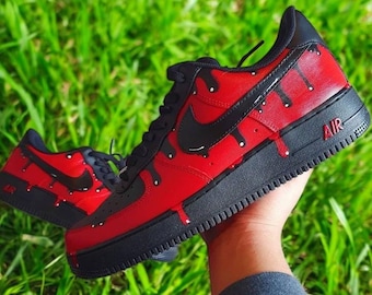 Black Red Drip Custom Air Force 1 Shoes, Custom Hand Painted Black Red Drip AF1, Black Red Shoes, Hand Painted AF1 Sneaker, Free Shipping