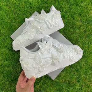 Wedding Bridal Custom Air Force 1 Sneakers, Personalized Bridal Butterfly Floral Embroidered Shoes, Custom Bridal AF1 Sneaker, Free Shipping