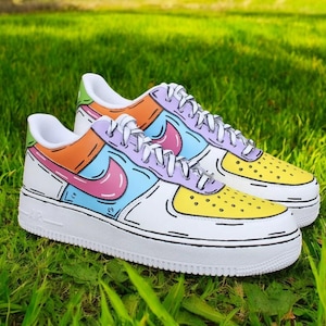 Colorful Cartoon Custom Air Force 1 Shoes, Custom Hand Painted Colorful Cartoon AF1, Colorful Shoes, Hand Painted AF1 Sneaker, Free Shipping