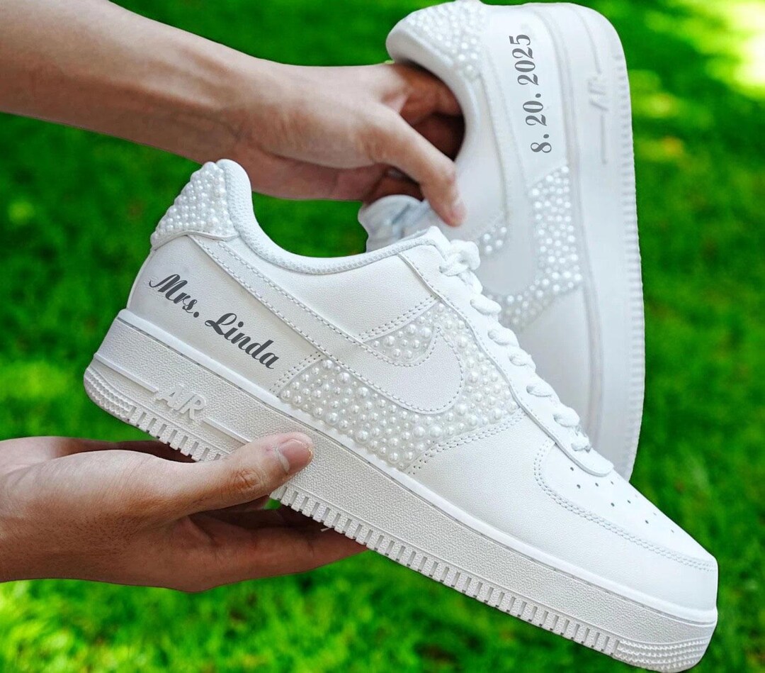 Personalized Wedding Pearl Bridal Air Force 1 Sneaker, Custom Wedding ...