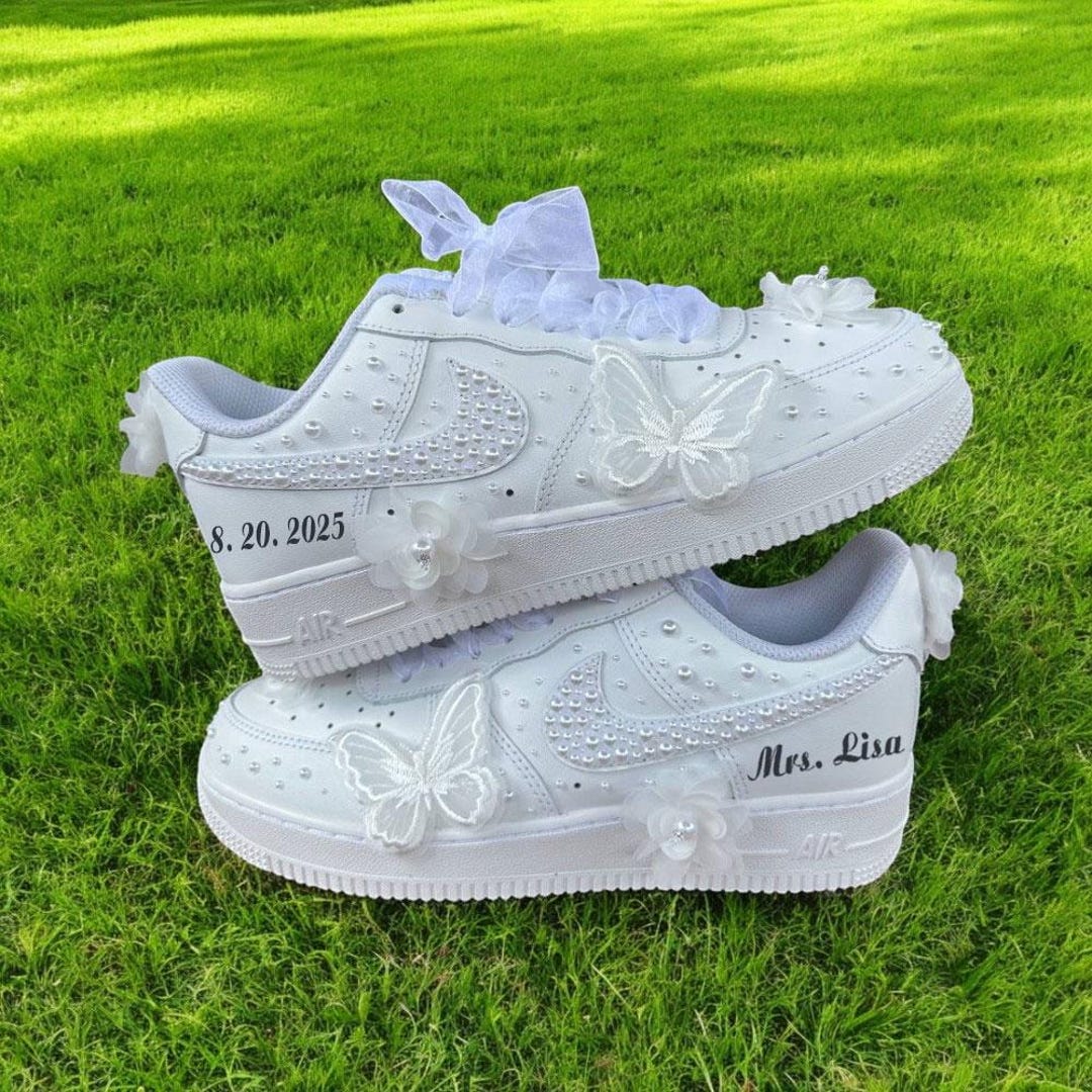 Personalized Wedding Bridal Pearl Lace Air Force 1 Sneakers, Wedding ...