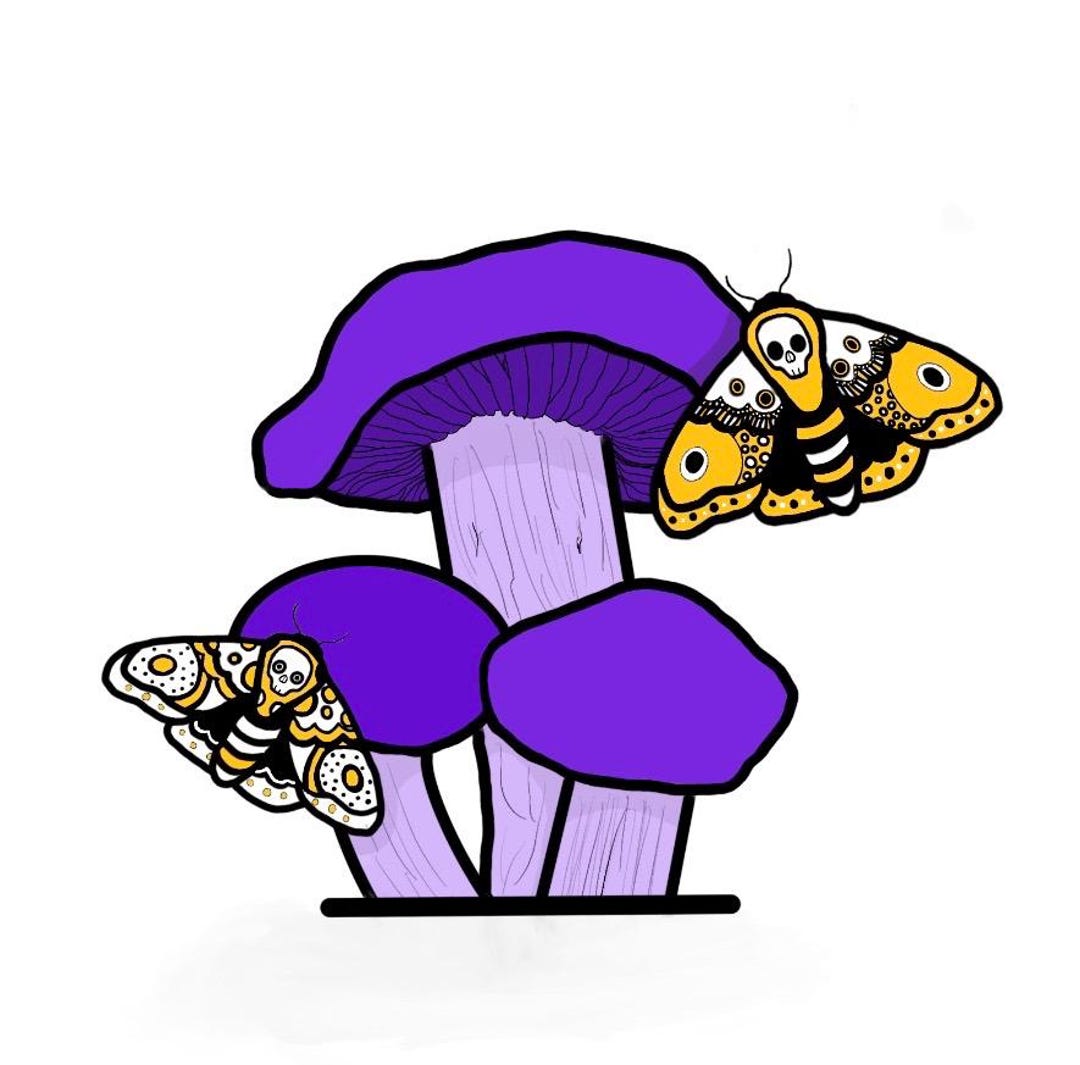 Skull Moths on Purple Mushroom Sticker - Etsy