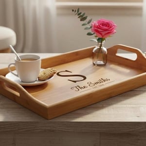 Family Name Monogram Bamboo Tray - Engraved Letter Serving Tray Gift, Personalized Established Date Board
