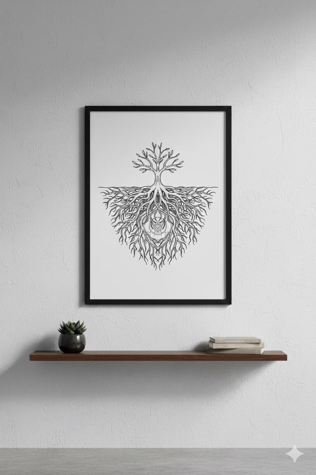 Geometric Roots Graphics Tree of Life Print: Sacred Geometry Roots, Black & White (digital ...