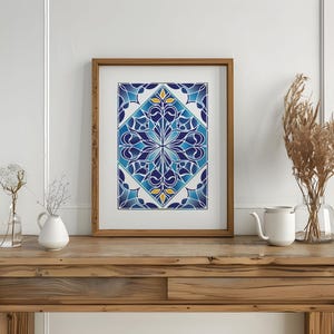 Portugiesisch inspirierte Fliesenkunstdruck | Blau-Weißes Azulejo-Wand-Dekor | Klassisches Erben-inspiriertes Wohndekor
