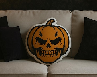 Almohada de calabaza con calavera gótica: decoración de peluche para Halloween