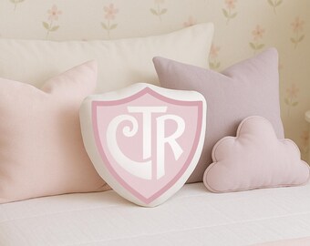Almohada con escudo CTR: regalo de bautismo SUD, decoración infantil