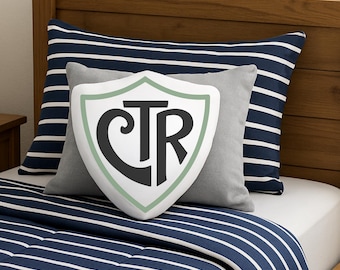Almohada con escudo CTR: regalo de bautismo SUD personalizado
