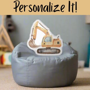 Personalized Excavator Pillow, Construction Theme Decor, Mighty Construction Site, Boys decor, Fun Nursery Gift for Truck Lovers, Boys Gift