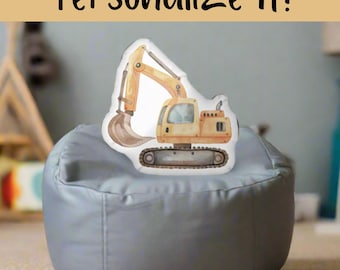 Almohada de excavadora personalizada: decoración infantil de construcción, regalo para amantes de los camiones