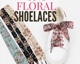 Cute Floral Shoelaces, Ribbon Shoe Laces, Flower Shoestrings, Aesthetic Sneakers, Gift for Women Teens Girls, Handmade Lace Upgrade