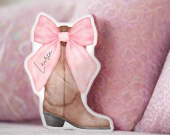 Botas de vaquera personalizadas con lazos, almohada para botas, decoración con temática de vaquera, regalo para bebé, baby shower de vaquera, almohada para botas, almohada con forma de bota