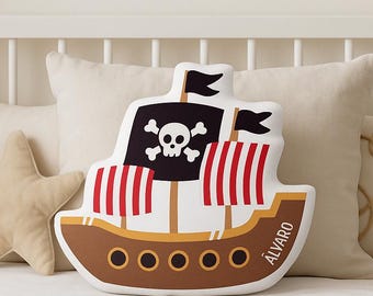 Almohada de barco pirata personalizada: decoración infantil personalizada, ropa de cama para niño