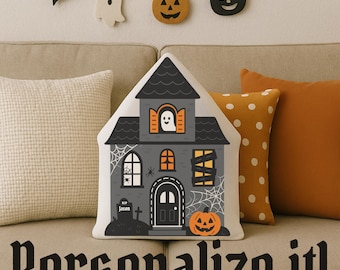 Almohada de casa embrujada: decoración de peluche personalizada para Halloween para niños
