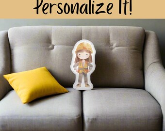 Almohada personalizada de chica trabajadora de la construcción: Decoración de habitación de constructor