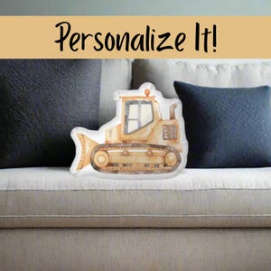 Personalized Bulldozer Pillow, Construction Truck Theme, Decor for Kids Rooms, Boys Bedding, Gift for Truck Lovers, Mighty Construction Site