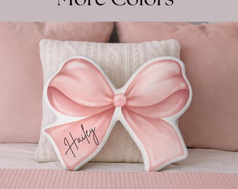 Almohada de lazo personalizada, almohada coqueta, ropa de cama para dormitorio, decoración de lazo, fiesta temática rosa, decoración infantil, regalo personalizado para niñas, regalo para niñas.