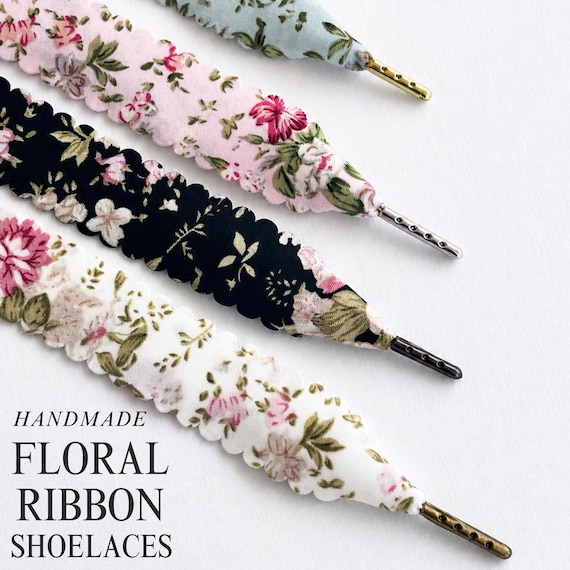 Coquette Ribbon Shoelaces, Cute Bow Shoe Laces, Soft Girl Aesthetic Sneakers, Cottagecore Style, Girly Floral Accessories, Pretty Shoes