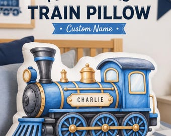 Personalized Train Pillow With Name, Locomotive Kids Room Decor, Birthday Gift for Boys