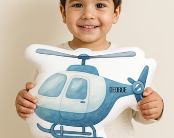 Personalized Helicopter Pillow, Custom Name Aviation Pillow, Transportation Bedroom Decor, Plane-Loving Gift, Helicopter Decor, Boy Bedding