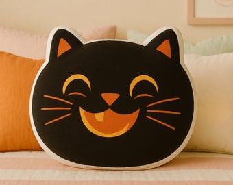 Almohada de Halloween con forma de gato: Decoración divertida para la habitación de los niños