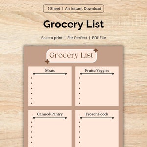 Druckbare Einkaufsliste - Organisierte Einkaufsliste Vorlage PDF