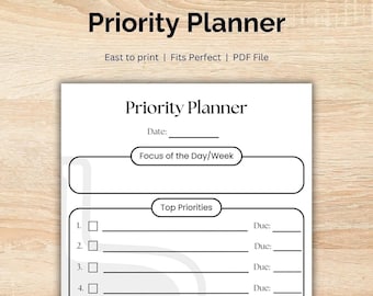 Priority Planner Printable - Organize Tasks, Set Goals, and Reflect