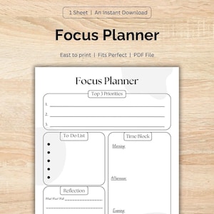 Utskrivbar fokusplanerare - Prioritera uppgifter, hantera tid och reflektera