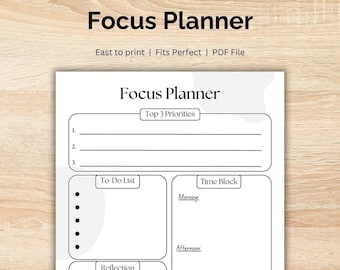 Focus Planner Printable - Prioritize Tasks, Manage Time, and Reflect