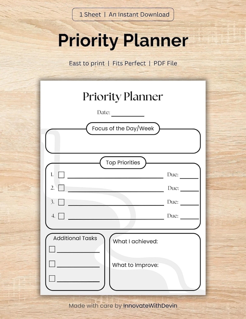 Priority Planner Printable - Organize Tasks, Set Goals, and Reflect - Etsy