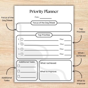 Priority Calander Priority Planner Printable - Organize Tasks, Set Goals, and Reflect - Etsy