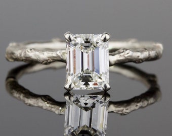 Emerald Cut VS Natural Diamond Ring | Art Deco Engagement Ring | Twig Engagement Ring | Nature Rustic Engagement Ring | Step Cut Diamond