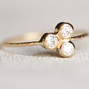 Diamond Clover Ring | SOLID Gold Diamond Ring | Three Diamond Ring | Thin Diamond Ring | Three Stone Ring | Dainty Anniversary Ring