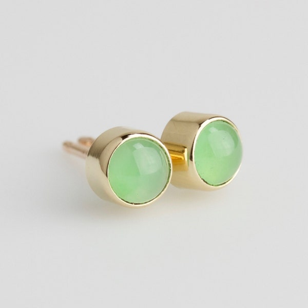 Vivid Green Chrysoprase Earrings - 14k Yellow or White Gold Stud Earrings - SOLID Gold Posts - Dainty Delicate Natural Chrysoprase Earrings